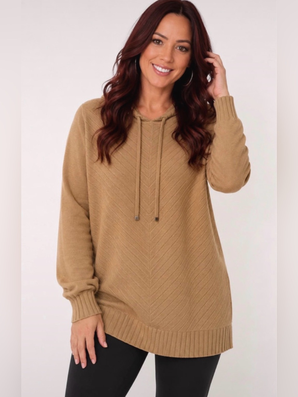 Nine West Camel-Brown Hooded Knit Top - Large